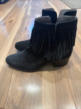 Bella Vita Black Suede Fringe Ankle Booties